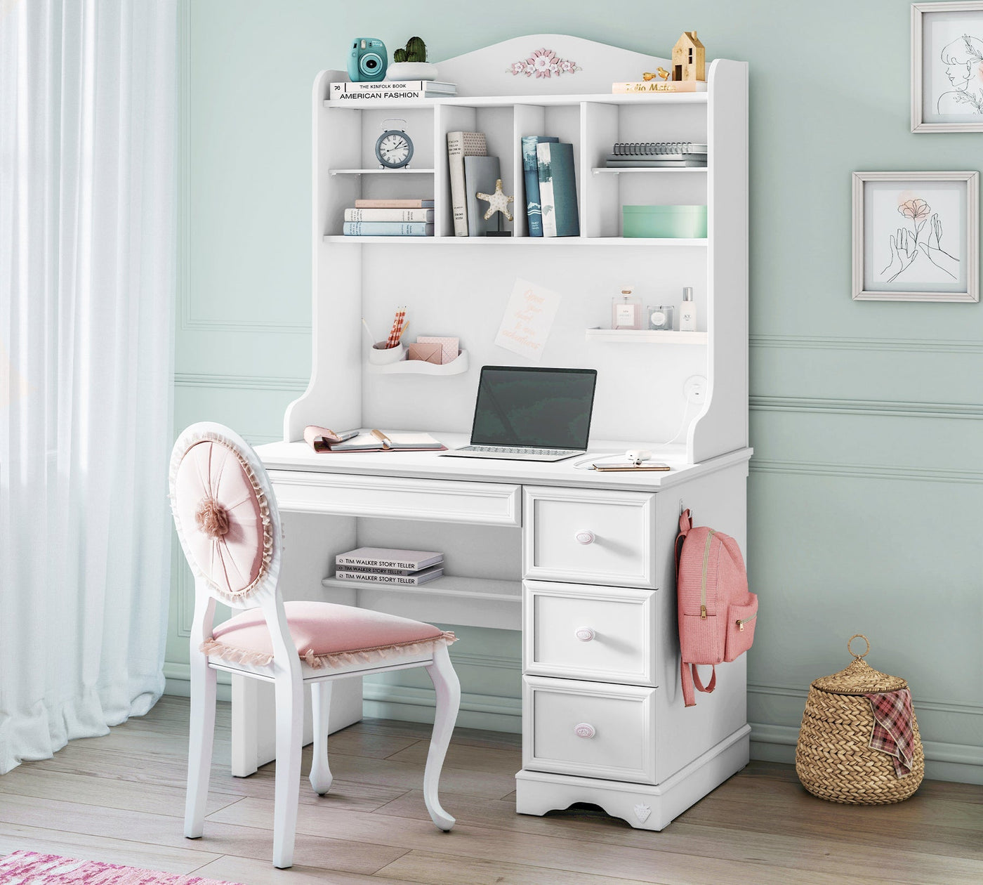 Rustic White средний письменный стол с надстройкой