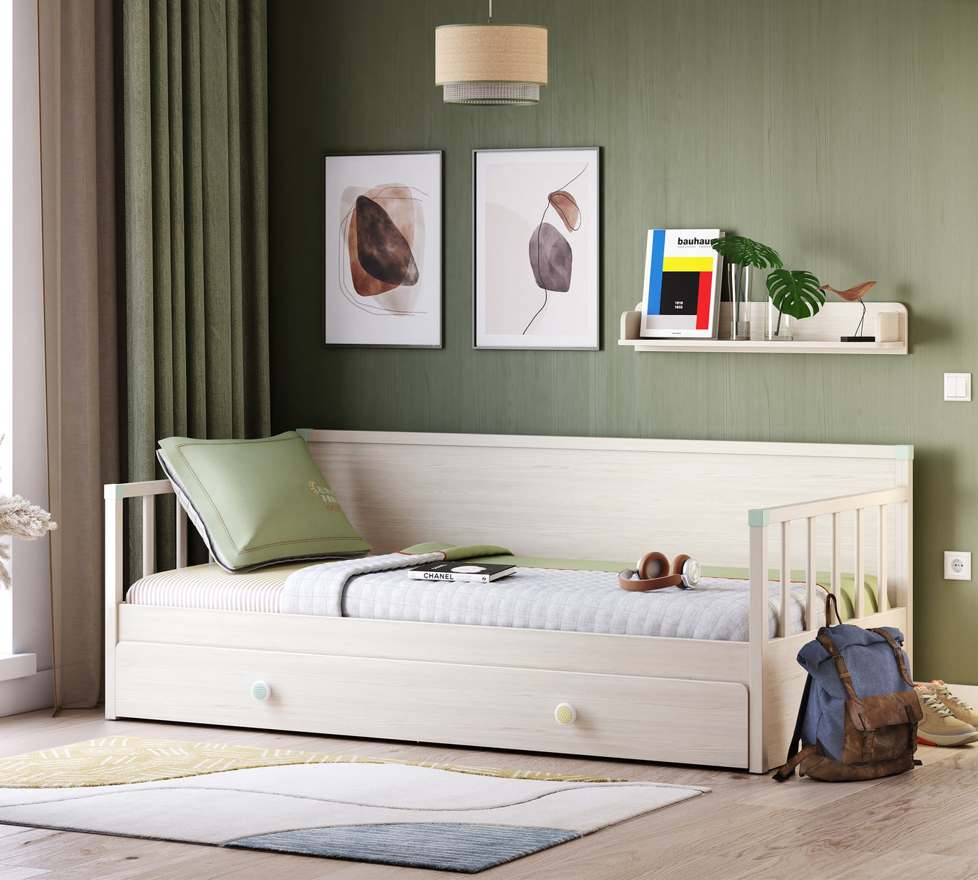 Daybed кровать без крыши-Montes Natural (кровать с выдвигающейся нижней частью) (100x200 см)