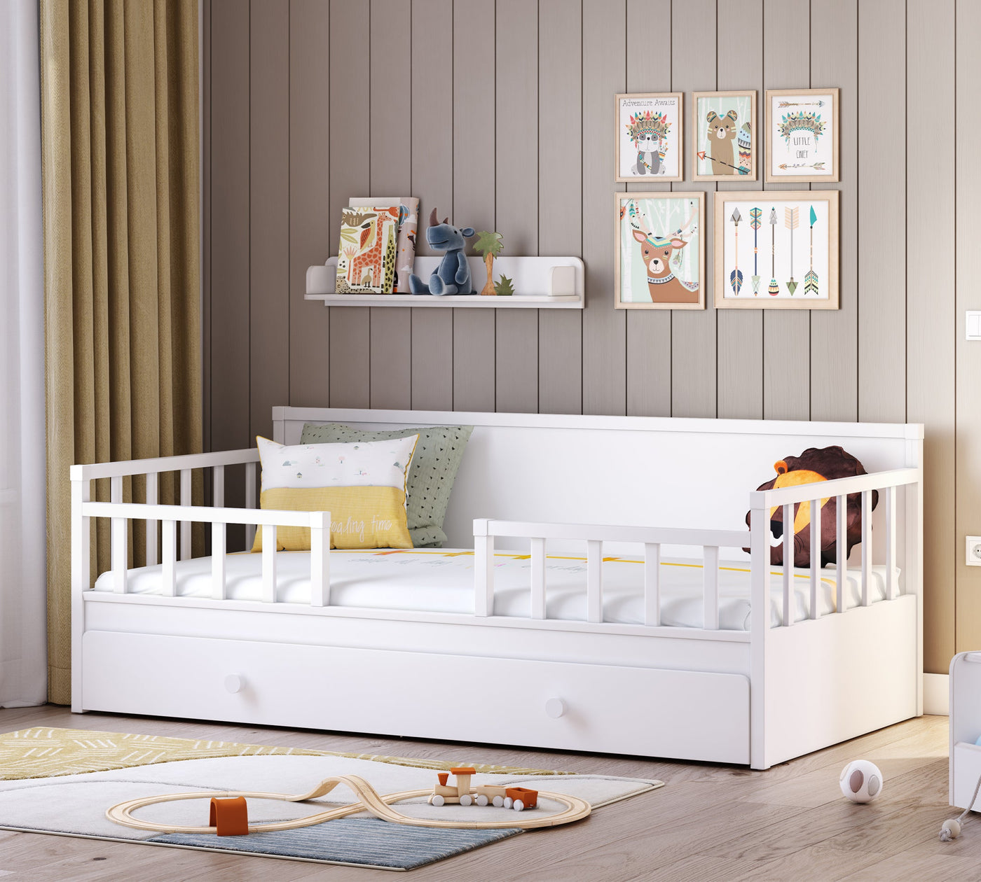 Daybed кровать без крыши-Montes White (кровать с выдвигающейся нижней частью) (100x200 см)