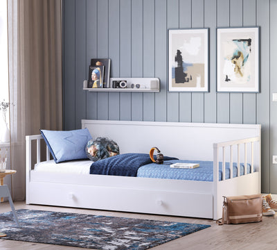 Daybed кровать без крыши-Montes White (кровать с выдвигающейся нижней частью) (100x200 см)