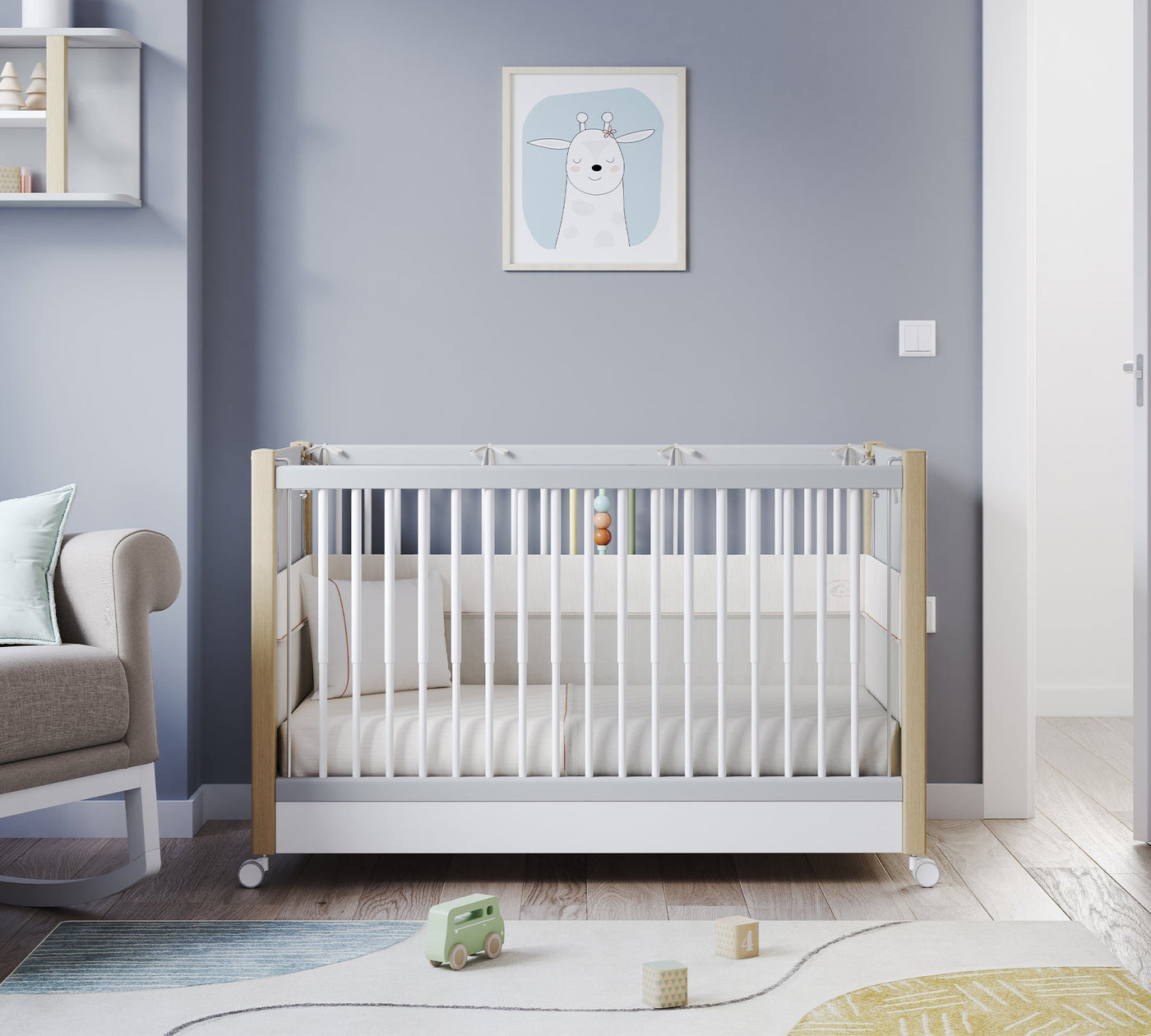 Baby Mino кровать на колесах белая (приставная кроватка) (60x120 см)