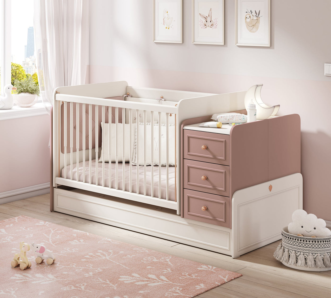 Baby Elegance раздвигающаяся детская кроватка (с маятником и столом) (70x115-70x160 см)